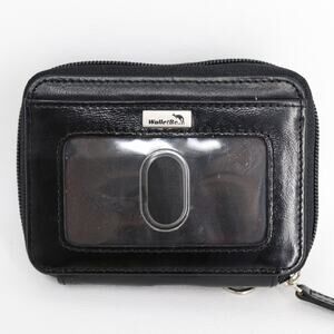 WalletBe Card Wallet Unisex ID Zip Around Accordion Black Leather Clutch Slots
